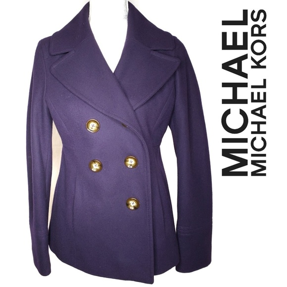 Michael Kors Pea Coat Wool Blend Purple Size Small - Picture 1 of 7